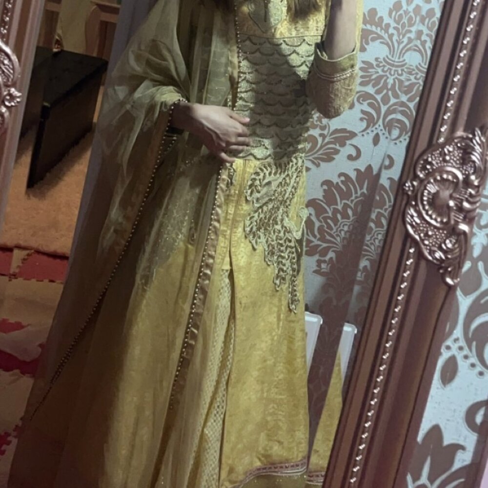 beige & golden lehenga